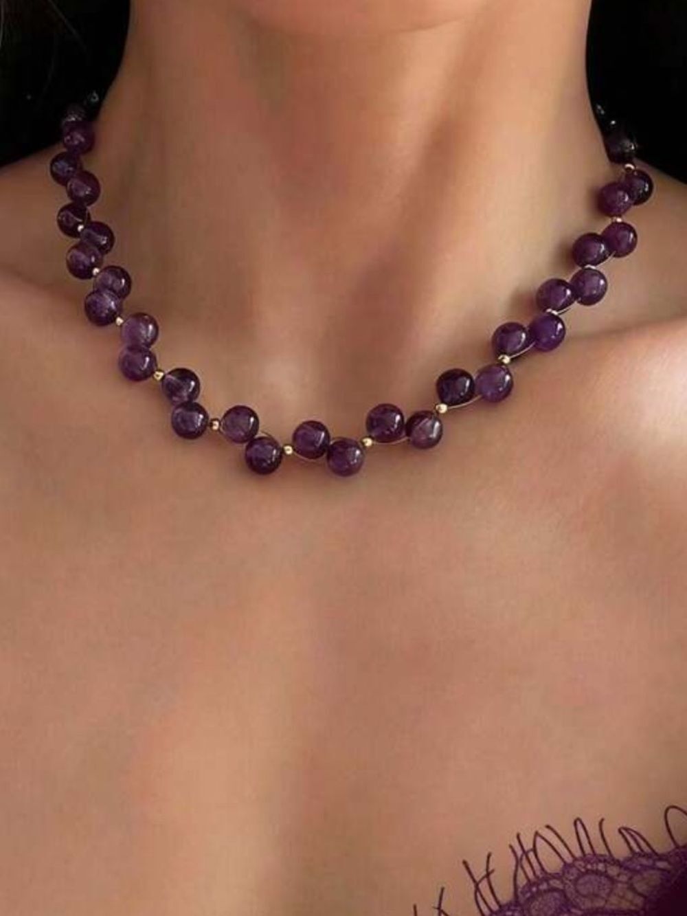 Purple Beaded Necklace R686 - Picture 3 of 3